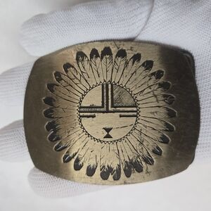 Vintage  High Mesa Albuquerque NM Hopi Sunface  Solid Brass 3" X 2.5" Buckle